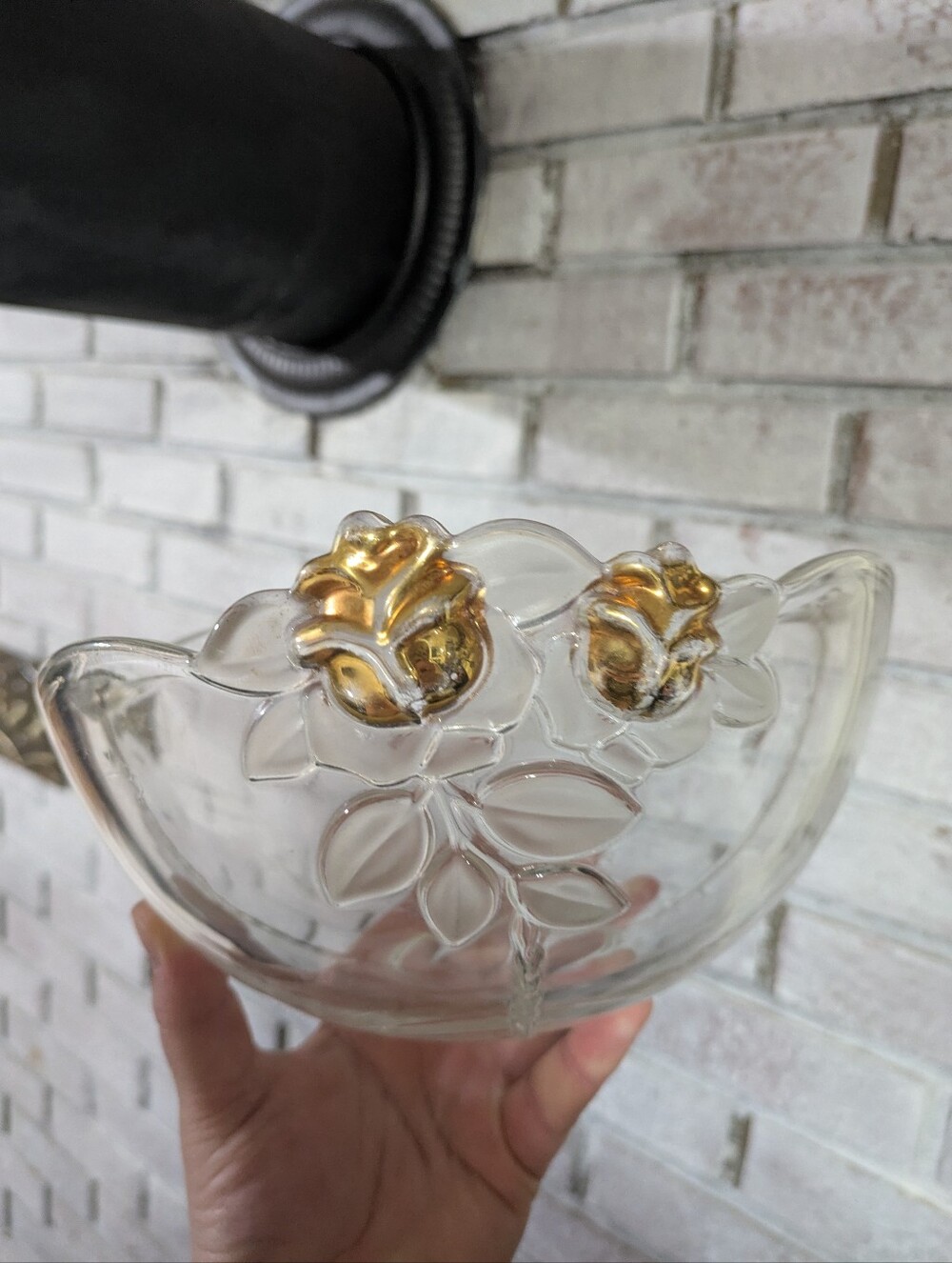 Vintage Mikasa Gilded Rose Crystal Bowl Gold Embossed Elegant Dining Floral Leaf